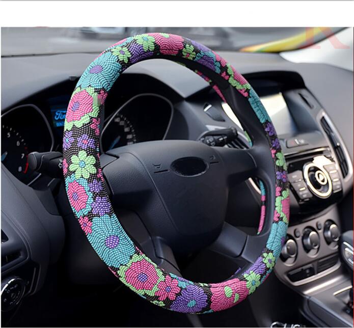 Flower Printed Leather Car Steering Wheel Cover